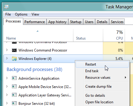 restart explorer