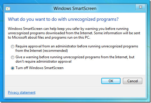 Turn off Smart Screen